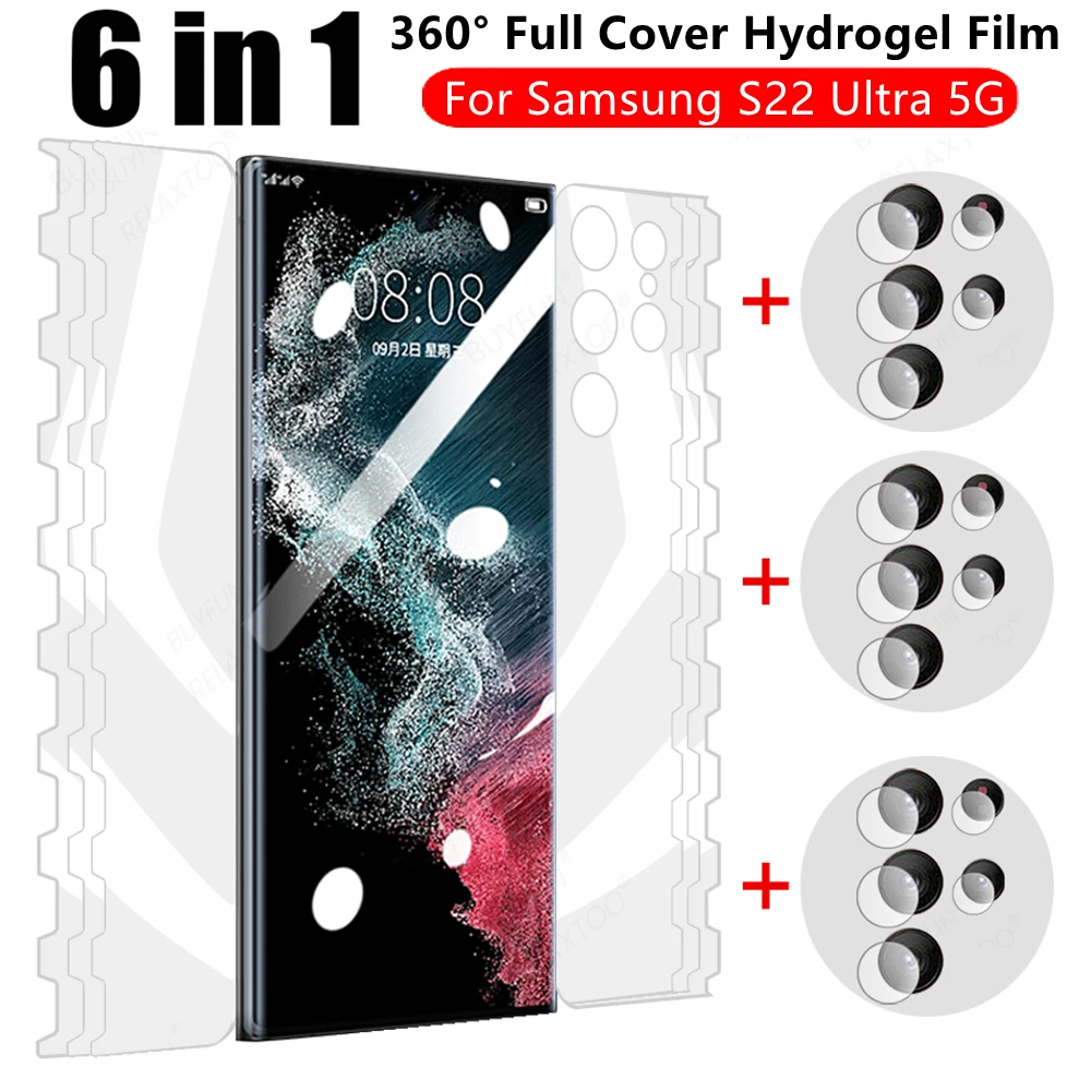 6in1 Front Back Full Coverage Hydrogel Film For Samsung Galaxy S22 Ultra 5G Samsung S22Ultra S22 Plus S22 Camera Protective Film