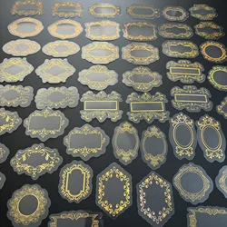 50 Pack Vintage Ornamental Frames PET Stickers with Decorative Borders, Waterproof and Transparent，Laser Silver and Metallic Gol