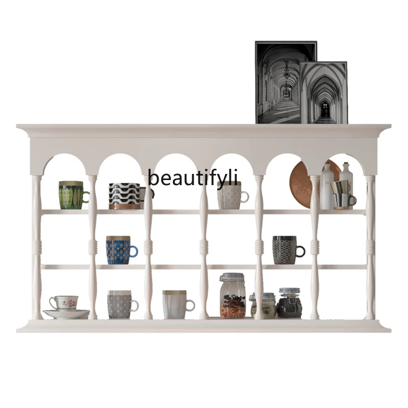 

CXH Modern Storage Rack Mid-Ancient Cup Holder Solid Wood Retro Closet Cream White Silent Style