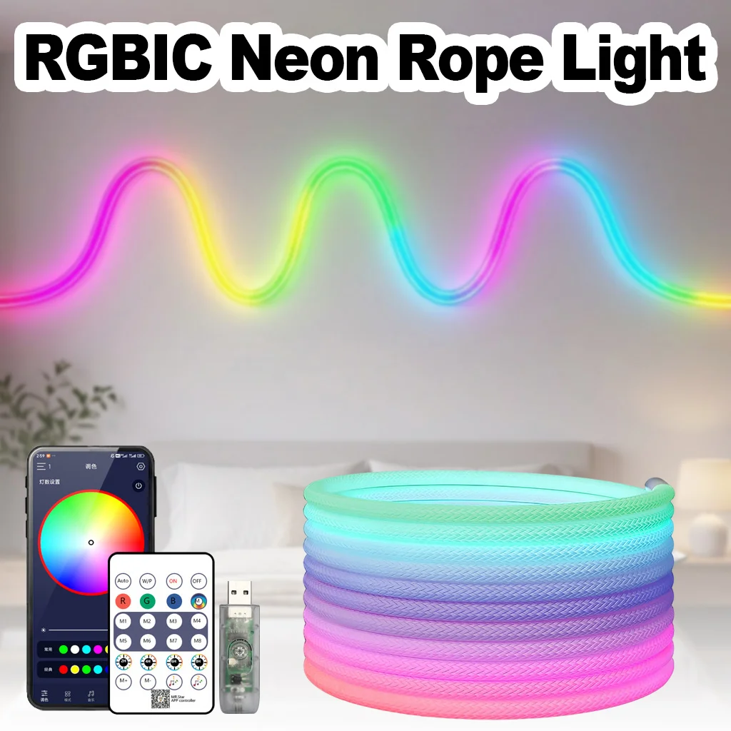 

2M/3M/5M Strip Light APP Control RGB Indoor Neon Rope Lights Dimmable Smart Waterproof Flexible LED Strip Bedroom Decor USB