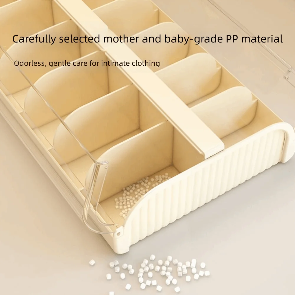 12 Grids Underwear Storage Box Stackable Clear Cover Sock Storage Case Space Saving Partition Design Closet Underwear Bin