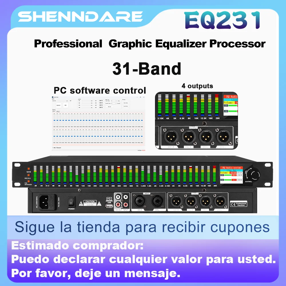 ShennDare EQ231 31 Band Stereo Graphic DSP Ecualizador de audio digital profesional DJ Stage Home Karaoke Instrumento musical Efecto Equalizador Estudio Equipo de grabación Sistema de ecualizador de sonido