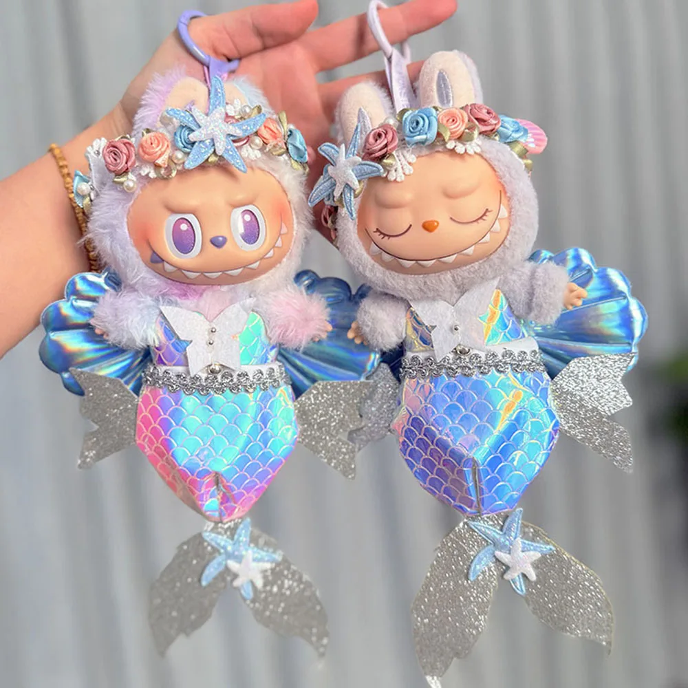 [Senza bambola] Set di abiti a sirena per bambole Labubu V1 V2 V3 con costumi a coda di pesce lucidi al laser abbinati a conchiglia