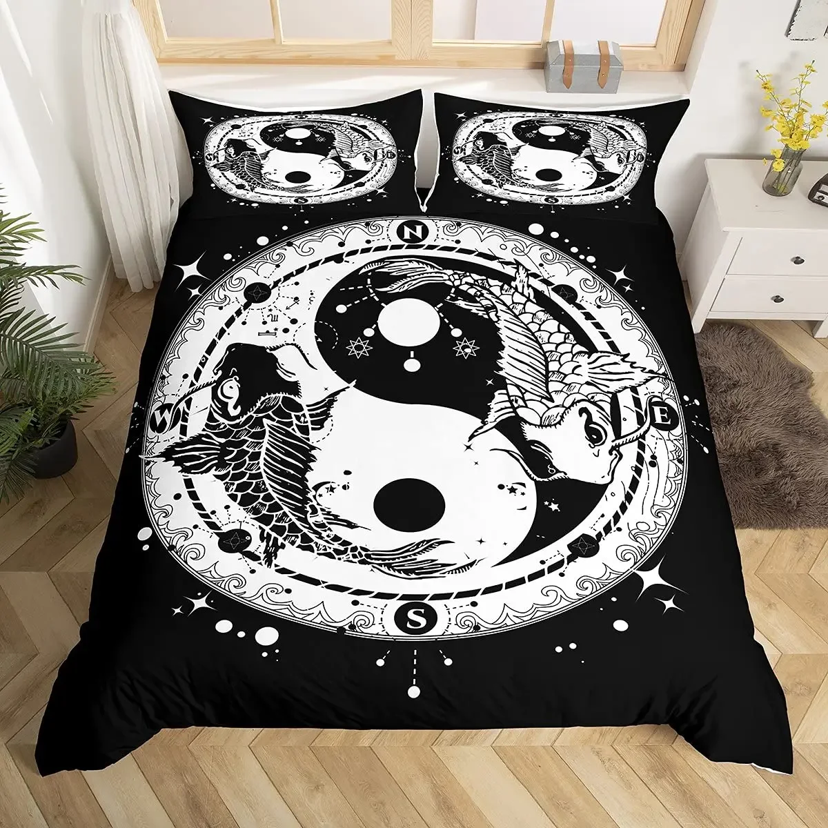 

Yin Yang Duvet Cover Set Boho Trippy Psychedelic Art Comforter Cover Gossip Bedding Sets Traditional Ying Yang Theme Bedspreads