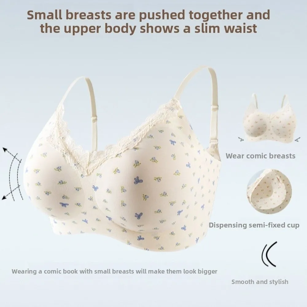 Spurloser Spitzen-BH ohne Bügel, V-Ausschnitt, mit Blumenmuster und Schleife, Gittermuster, für Damen, stoßdämpfend, formstabil, Push-up-Unterwäsche, Sport-BH. – Detail 10