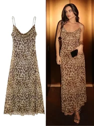 HH 2024 Women Summer Vintage Leopard Print Dress Sleeveless Backless Suspender Female Slim Casual Beach Party Long Dress