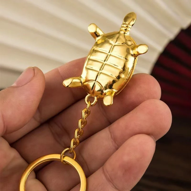 1pcs Money Turtle Keychain Lucky Alloy Keyring Wealth Attracting Golden Tortoise Key Chain Decorative Metal Key Pendant