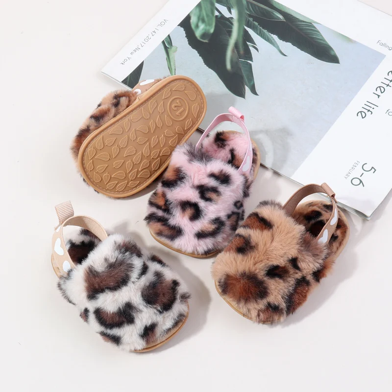 Winter Baby Boys And Girls First Walking Toddler Shoes With Fashion Leopard Print High Quality Fleece-lined Design 0-18 months