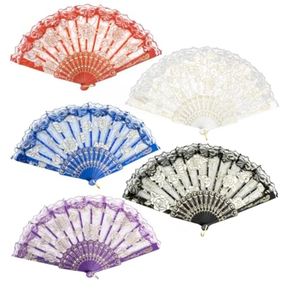 Handheld Chinese Folding Fan Lace Hand Fans for Women Foldable Bulk for Party Wedding Church Dancing