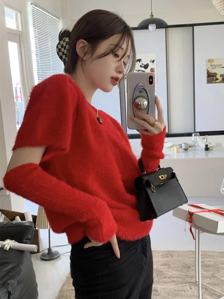 Pullovers Women Short Sleeve Sweaters with Cuff Elegant Spring Summer Solid Females Vintage Stylish Casual Pull Femme Ulzzang