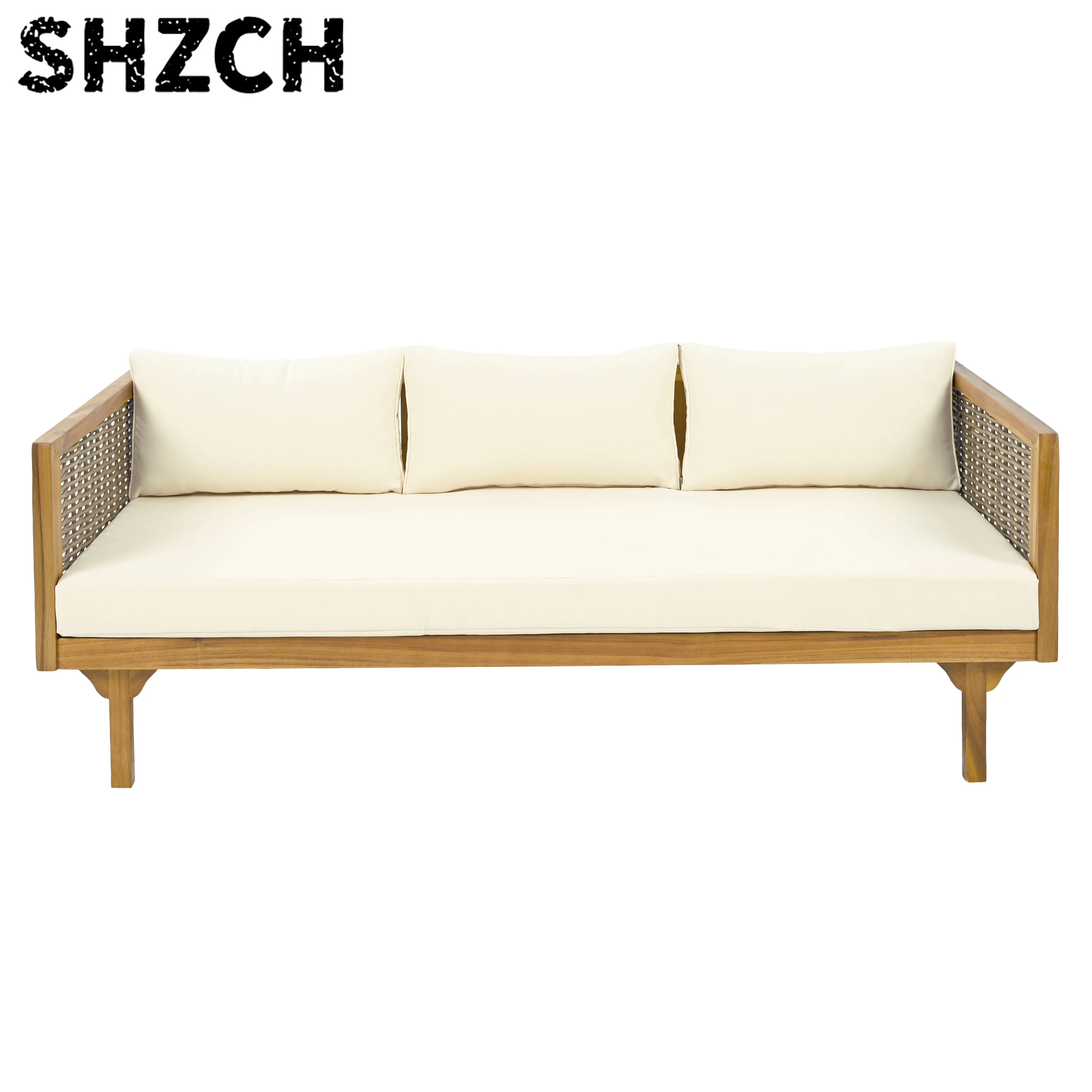 Beige Cushion Claremont 3 Seater Outdoor Chairs Daybed With Rattan Arms