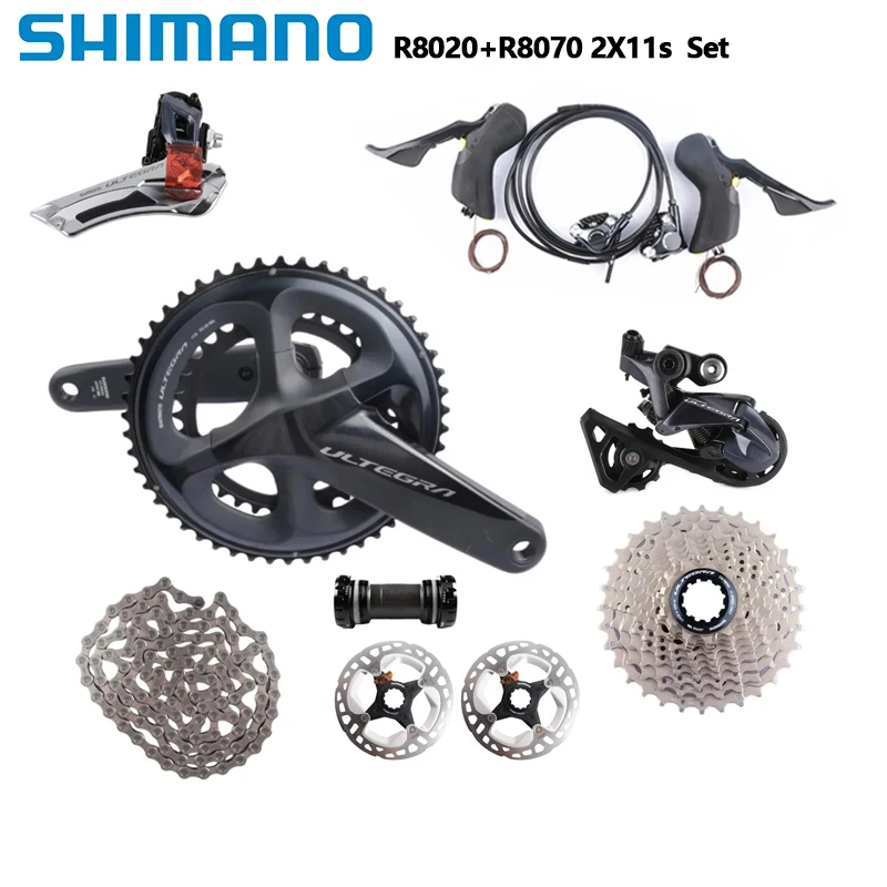 Shimano R8020 Set Hydraulic Disc Brake 2x11s R8000 Crankset R8070 Brake Ultegra Derailleurs With Disc Rotors Road Bicycle Group