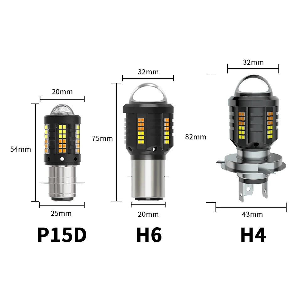 Bombilla LED BA20D 6V Para Moto - Súper Brillante 1500 Lúmenes, 360° Sin Puntos Negros, 54 Unidades 2835 SMD, Lente Proyector, Fácil Instalación Sin Polaridad (Blanco)