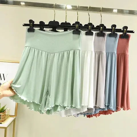Womens Modal Pajama Shorts 수면 반바지 편안한 솔리드 홈 파자마 바지와 프릴 밑단 루즈 캐주얼 얇은 심플 홈 의류