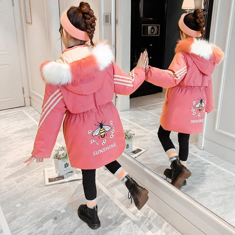 Girls Down Coat Jacket Cotton Outerwear Windbreak 2023 Furs Thicken Velvet Winter Warm Snowsuit Children\'s Clothing