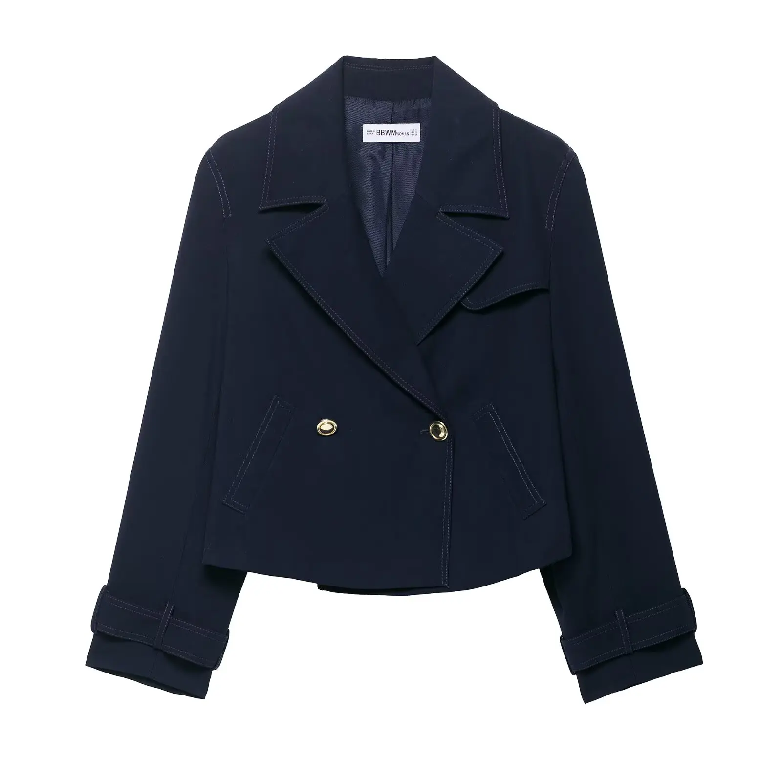 

TRAFZA Female Fashion Long Sleeves Coats Solid Turn-Down Collar Pockets Double-Breasted Women's Autumn High Street Jackets