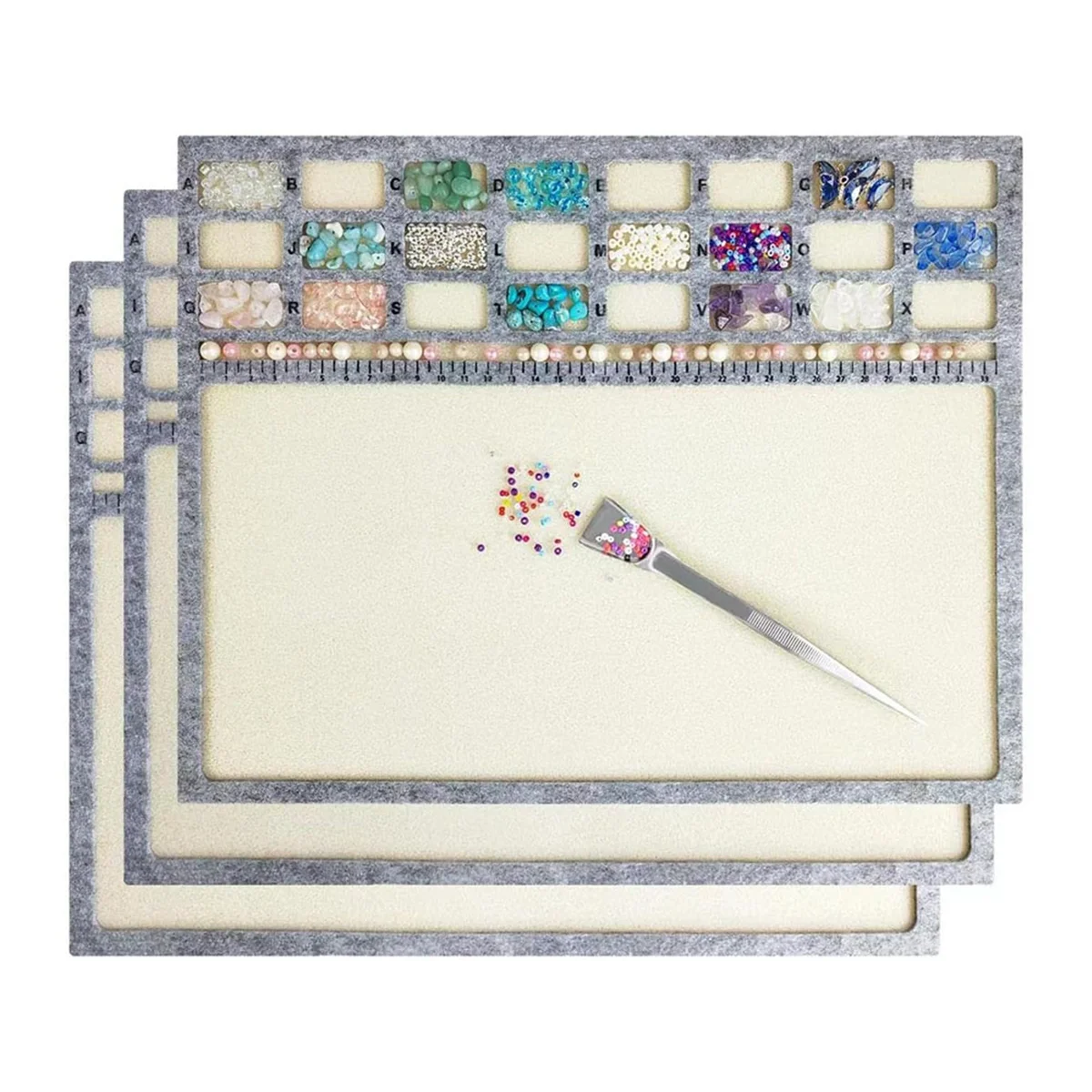 AA25 Bead Mat,Centimeter Scale 3 Pcs and Stainless Steel Handy Tweezers with Scoop for Jewelry Making Beading Supplies