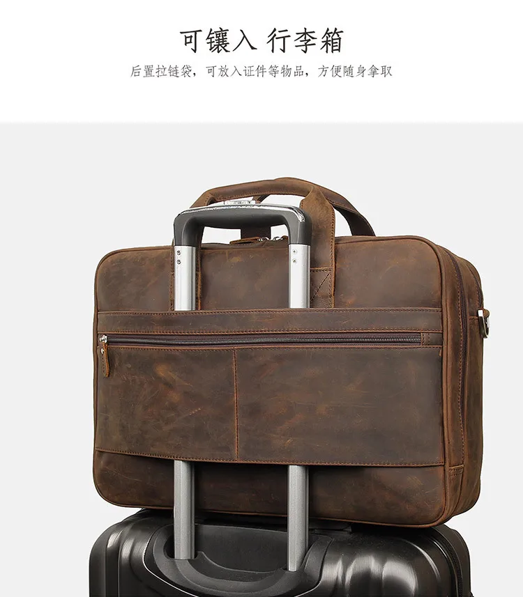 High Quality Genuine Leather Men Briefcase Business Bag Crazy Horse Leather Large 17'inch Laptop Bag Male Portfolio Office Case