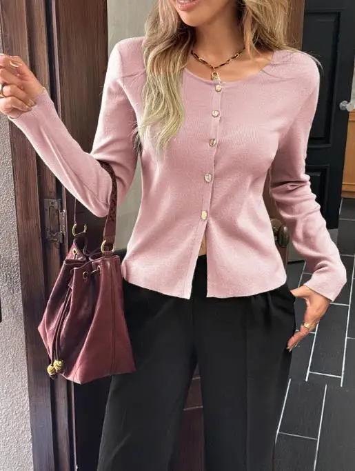 Leisure vacation button long sleeved sweater shirt wool women's clothing 2025 autumn and winter new women's clothing