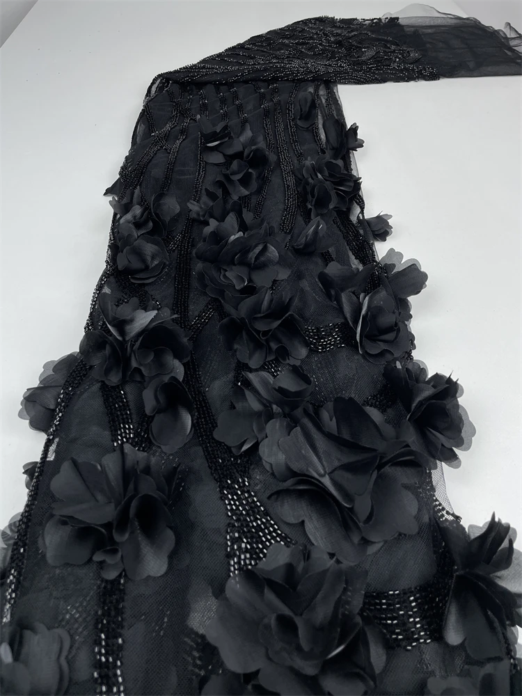 

2025 Высокое качество, французская 3D цветочная кружевная ткань, аппликация, вышивка, тюль, африканская ткань, 5 ярдов для шитья свадебного платья