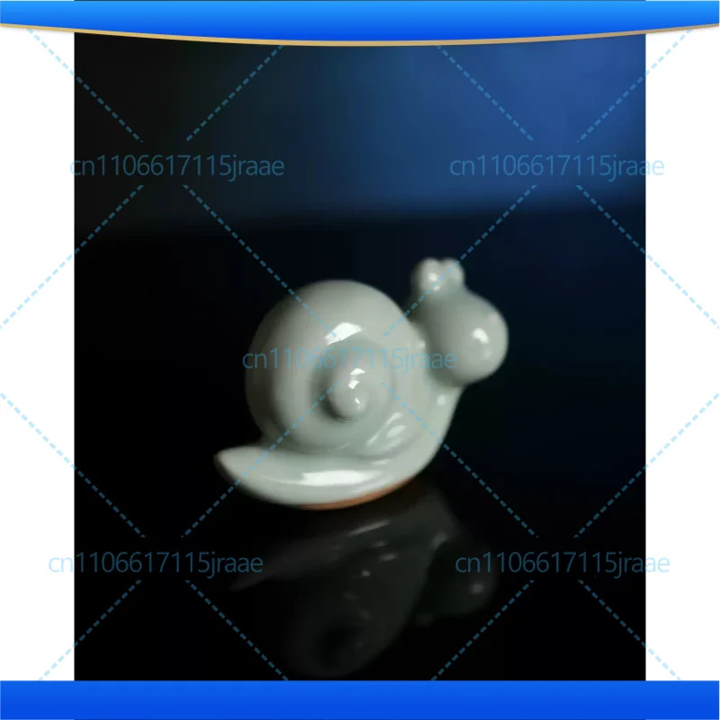 Intangible Cultural Heritage Jun Porcelain Cute Snail Ornament, Glossy Azure Glaze, Creative Home Art Decor Figurine