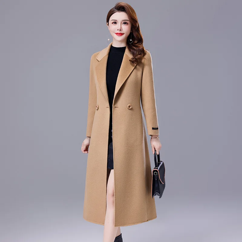 2026 Fashion Double-sided Wool Coat Women's X-long Cashmere Overcoat Autumn Winter Double-breasted Slim Female Woolen Outerwear