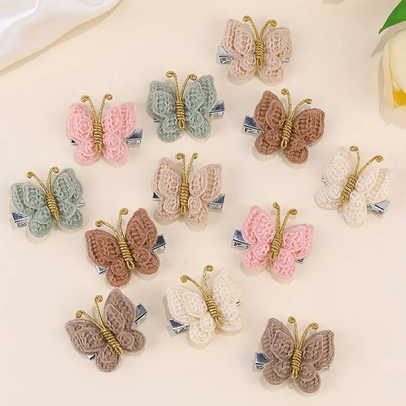 2Pcs Gradient Butterfly Hair Clip For Baby Girls Knitting Butterfly Hairpins Solid Princess Headwear Kids Party Hair Decor Tools