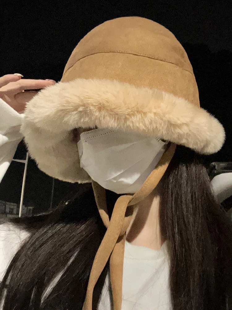 Thickened Fluffy Fisherman Hat Women's Winter New Style Warmth Windproof Ear Protection Lei Feng Cap Winter Furry Hat
