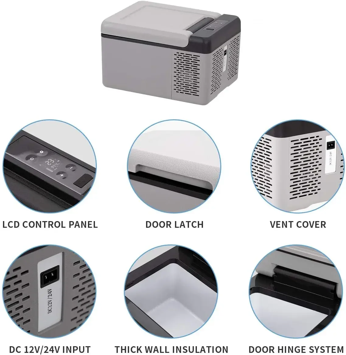 Mini congelador portátil, refrigerador de 12 voltios, refrigerador de coche de 12 V de enfriamiento rápido de 10 cuartos (9 litros) -4 ℉ ~68 ℉ , Enfriador de coche, 12/2