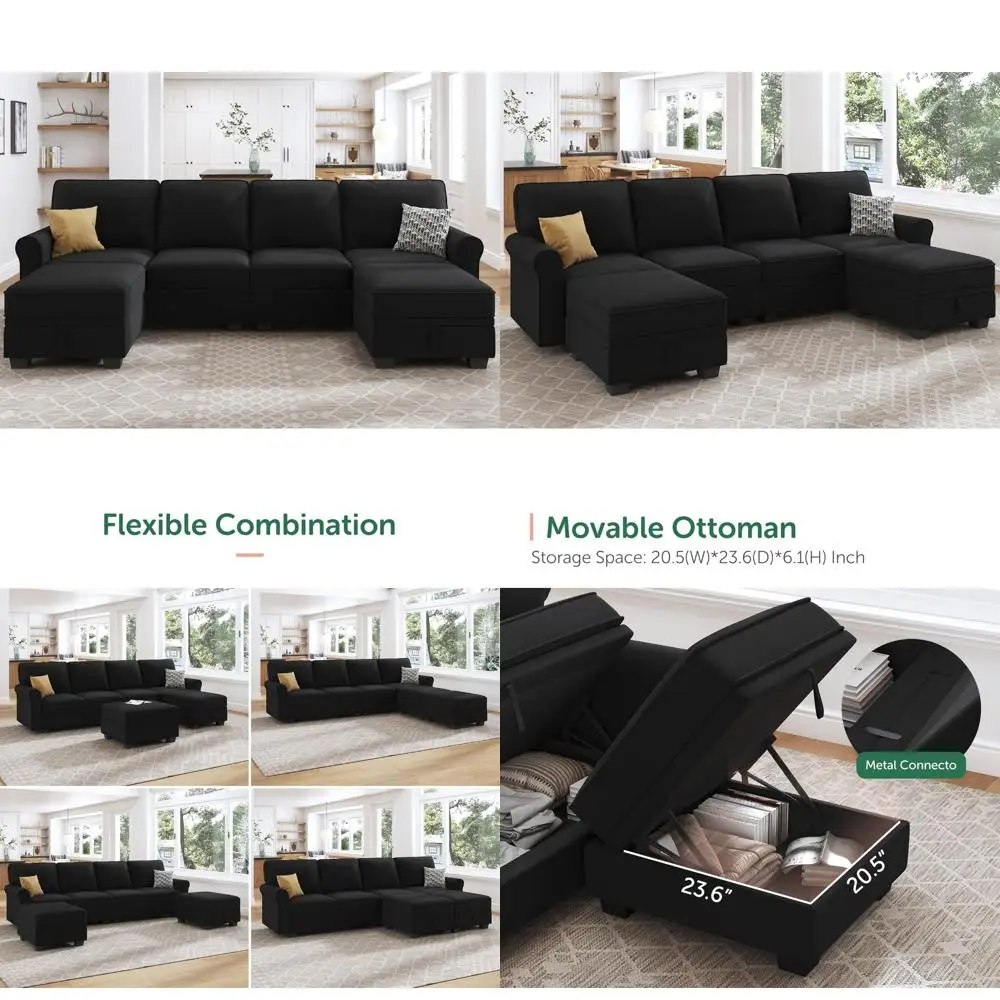 

velvet u-shaped sectional sofa with storage and reversible chaise for living room