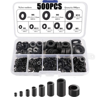 500pcs Nylon Washer Flat Assortment Set with 8-size Safety Plates M2 M2.5 M3 M4 M5 M6 M8 M10 Nylon Sealing Washers