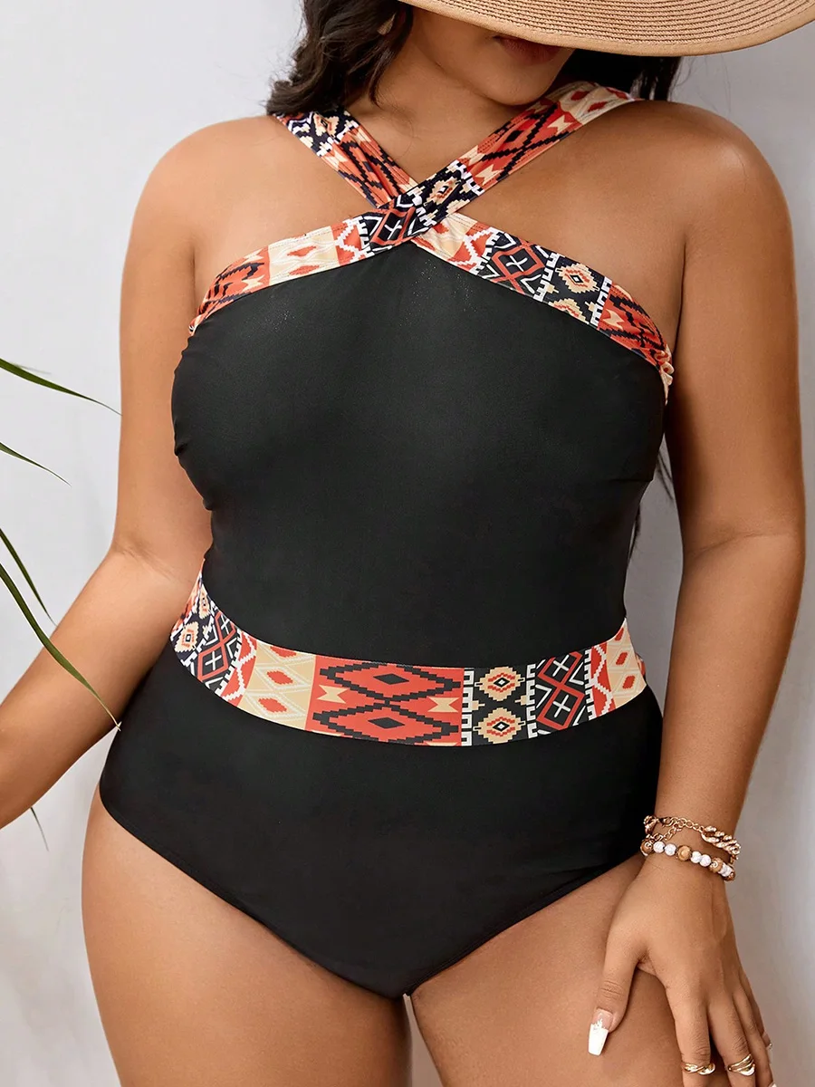 

2025 Large Plus Size Swimsuit Women One Piece High Neck Swimwear Female Solid Bathers Bathing Swimming Swim Suit Beachwear