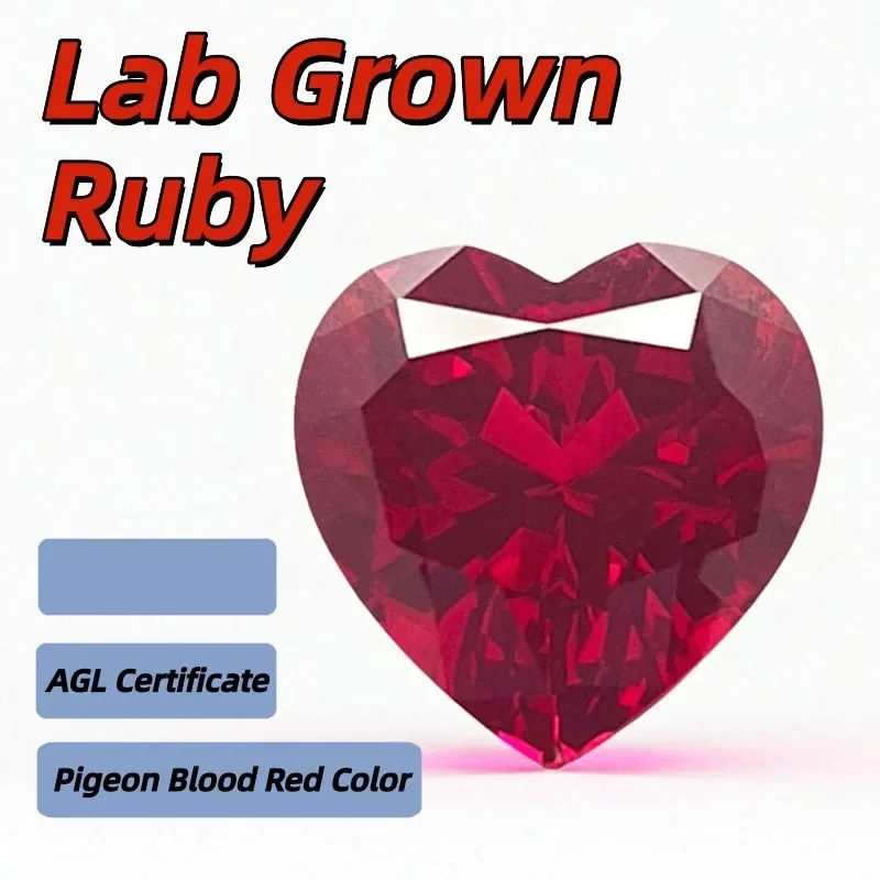 

Lab Grown Ruby Heart Cut Pigeon Blood Red Color High-quality Charms Jewelry Making Main Materials Selectable AGL Certificate