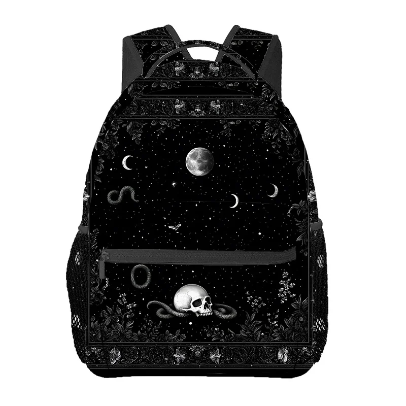 Gothic Skull Print Backpack Black and White Travel Hiking Daypack with Laptop Compartment Perfect for Beach Yoga Casual Outings