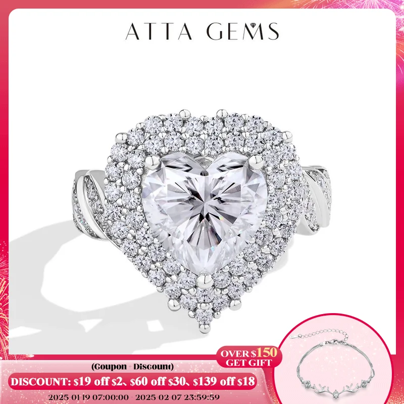 

ATTAGEMS Luxury 4CT Heart Cut Moissanite Diamond Ring for Women Full D VVS1 S925 Silver Handmade Wedding Bride True Love Jewelry