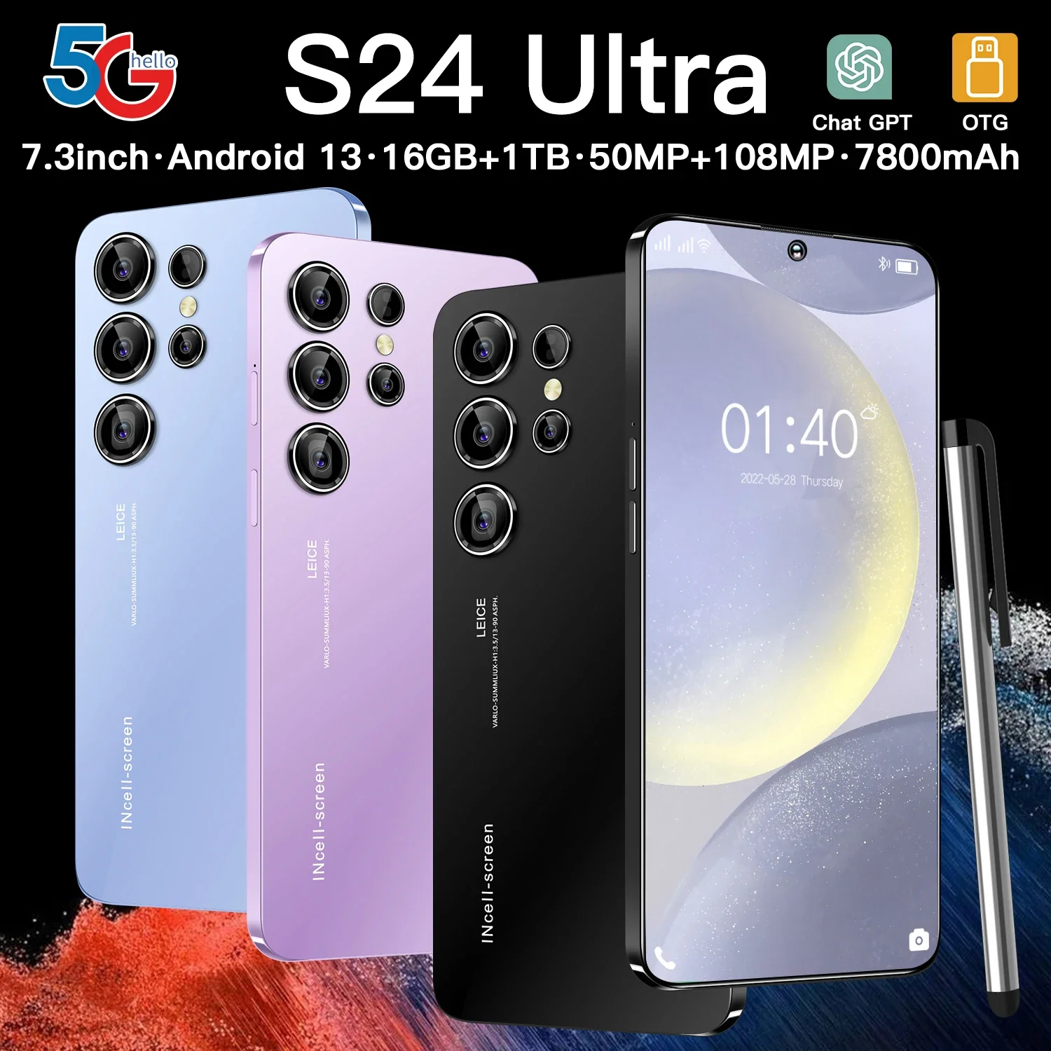 

New S24 Ultra 7.3HD Global Version 10Core Mobile Phones Original Smartphone 5G Dual SIM Android 14 Cell Phone 7800mAh Cellphones