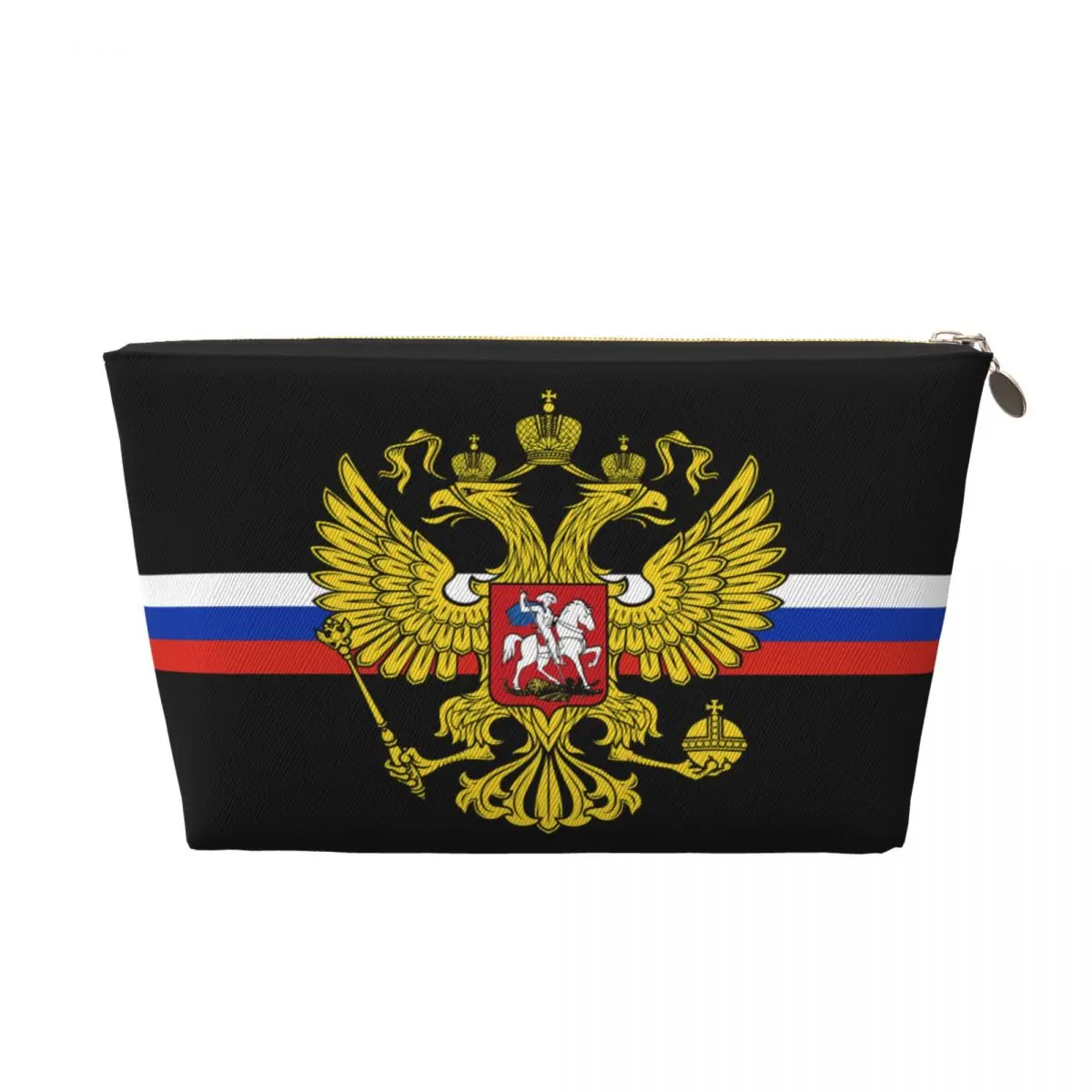 Custom Coat Of Arms Of Russia Makeup Bag for Women Travel Cosmetic Organizer Cute Russian Flag Storage Toiletry Bags