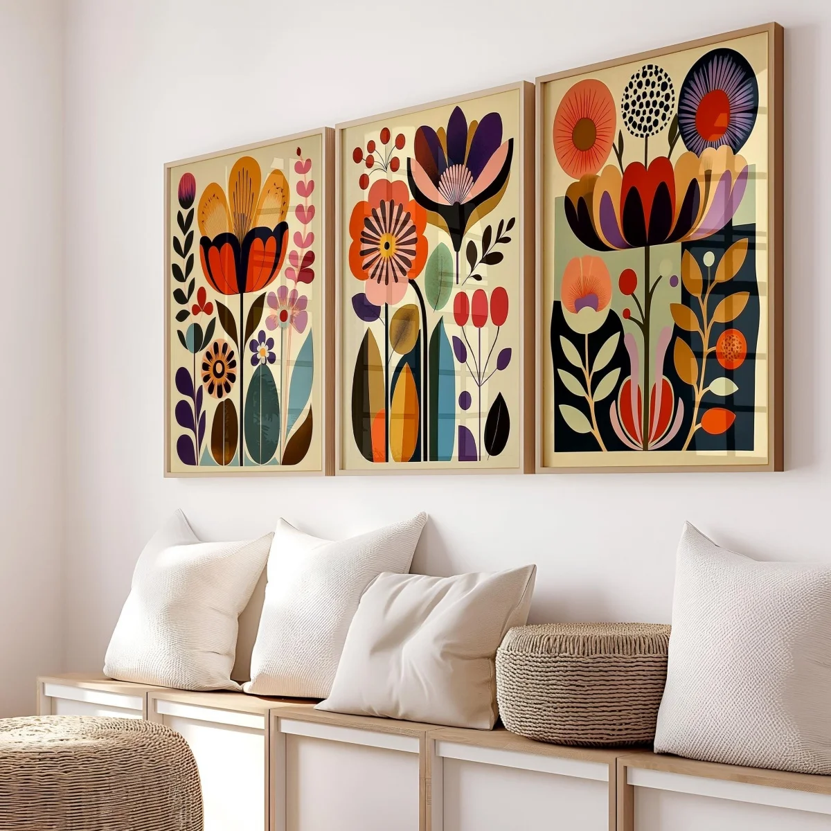 3-teiliges Set Boho Abstrakte Blumen Leinwanddrucke Poster Moderne Nordische Botanische Kunstdrucke Wohnzimmer Schlafzimmer Wandkunst Heim-Dekoration