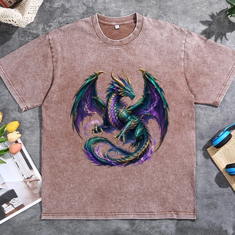 Fantasy Dragon T Shirt Mythical Creature Tee Gothic Fantasy T-Shirt Trendy Dragon Graphic T Shirts Unisex Round Neck Clothing