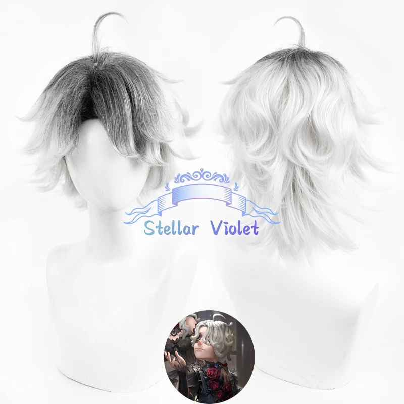 Game Identity V Wig Patient Emil Cosplay Wigs Anime Cosplay Costumes 35CM Short Black White Gradient Patient Emil Synthetic Wigs
