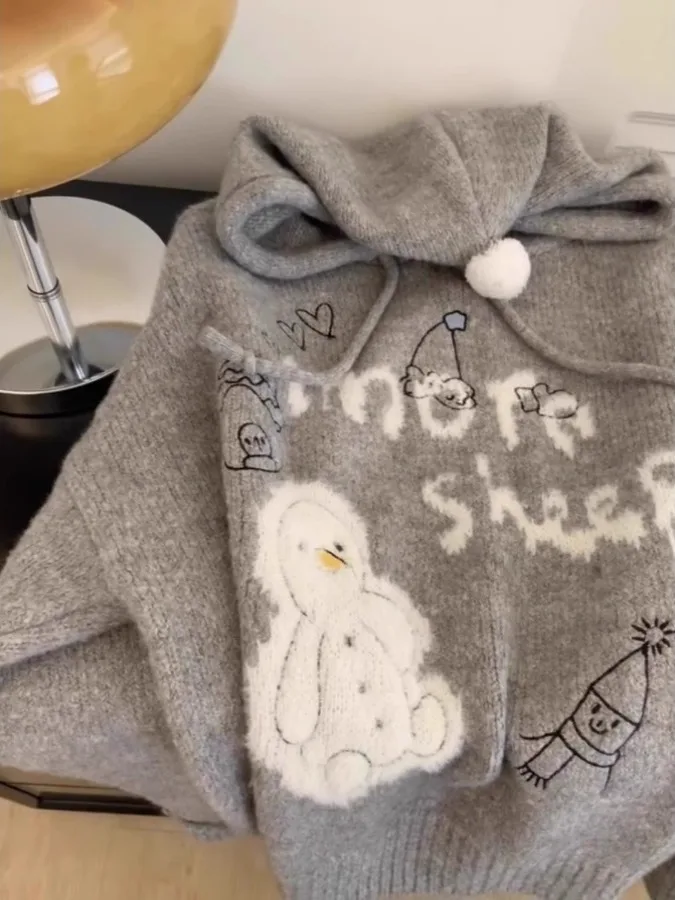 ay Cartoon Felpa con cappuccio da donna oversize maglione lavorato a maglia autunno inverno nuova versione coreana Sle Lazy Sle Match interno