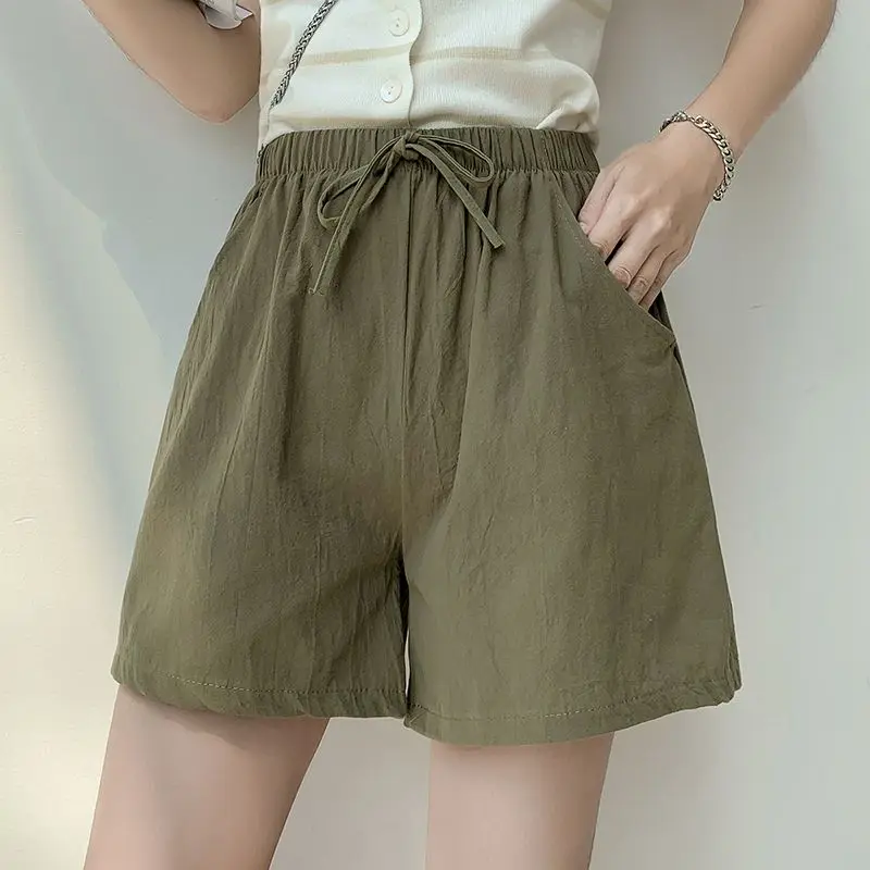 Women's Clothing Khaki Sport Shorts High Waist Loose Fit Casual Comfortable Korean Style Lightweight Lounge Pants New