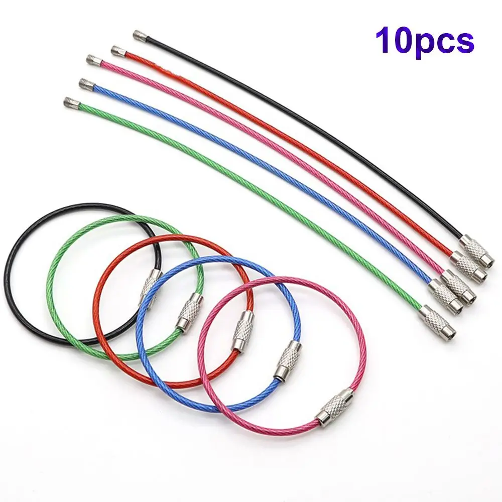 

Multicolor 10Pcs with Screw Lock Loop Gadget Keychain Keyring Circle Key Holder Stainless Steel Rope Ring