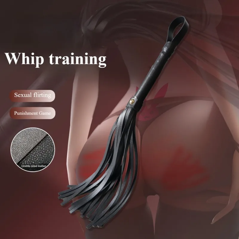 Látigo de cuero SM para punción, azotes, volquete de cuero sintético de doble cara, herramienta SP de coqueteo para parejas, accesorio sexual BDSM para adultos