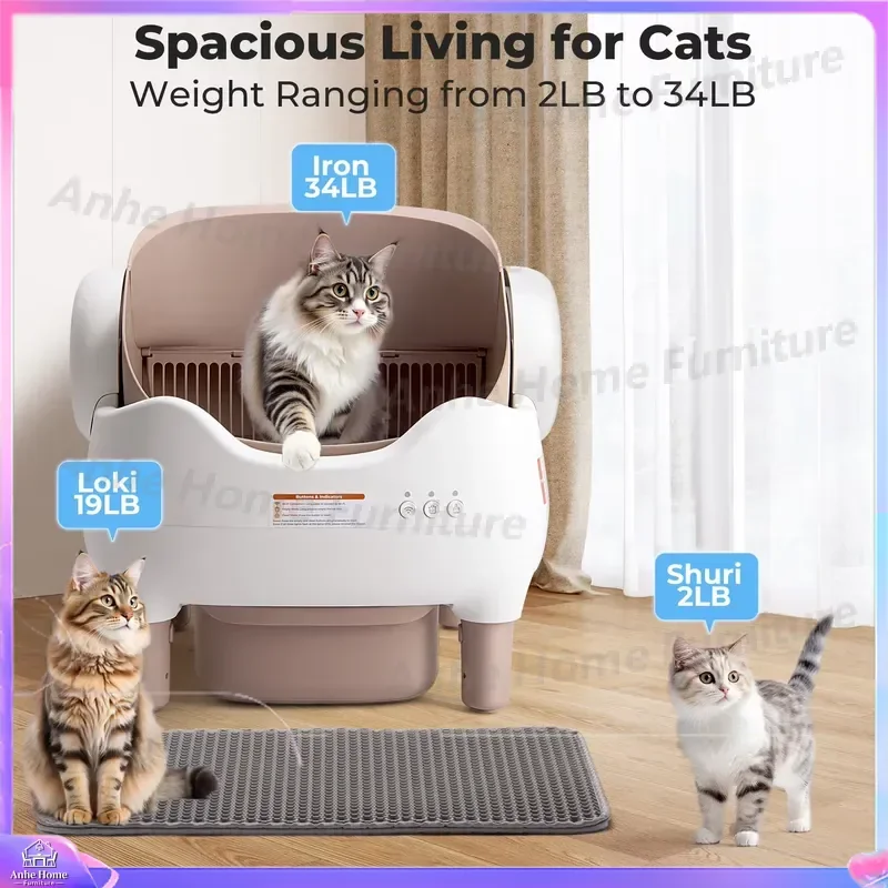Self Cleaning Automatic Cat Litter Box with APP Control Odor Free Large Capacity Waste Bin Open Top Design for Multiple Cats