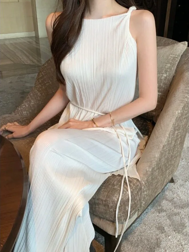 Summer Mid-Length Open Split Sleeveless Top And Casual Pants Two-Piece Set Korean Style Women's Fashion Spring Autumn Winter