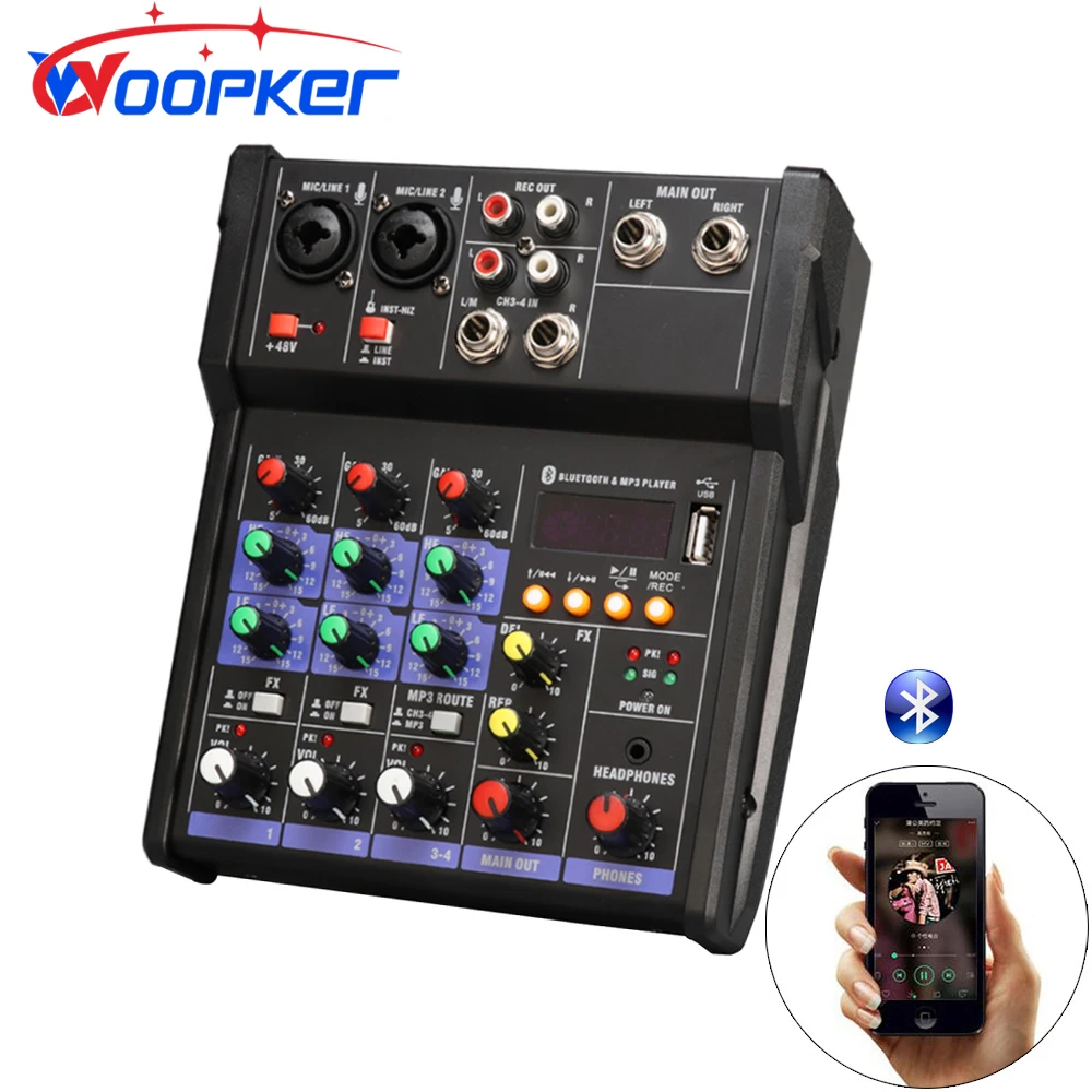 

Woopker Karaoke Bluetooth 4-Channel Dj Controller Mixer Professional Mixing Console with Reverb Effect for Home Live Stage