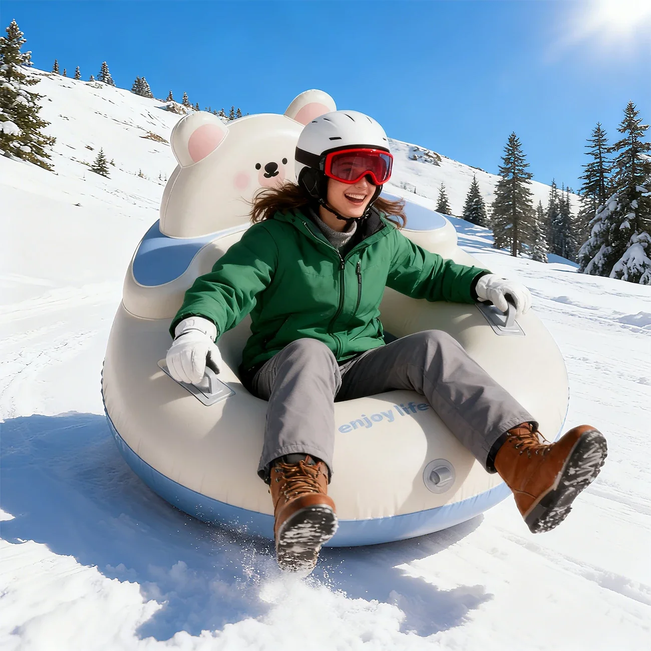 1PC Thickened Heavy Duty Hard Bottom Sleds for Snow with Handles, Winter Toys for Outdoor Sledding Snow Tube Sports