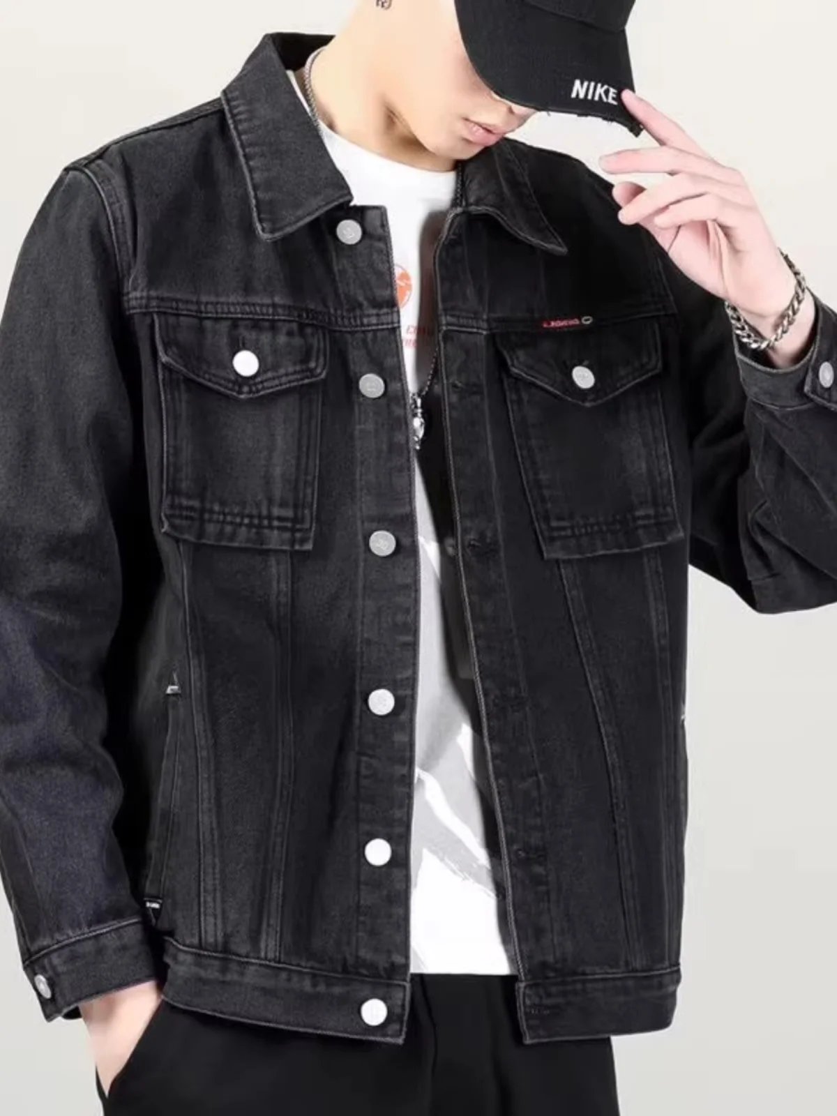 

Модная мужская джинсовая куртка большого размера, весенне-осенняя свободная износостойкая рабочая одежда Multi ket Faion, верхняя одежда Jaet