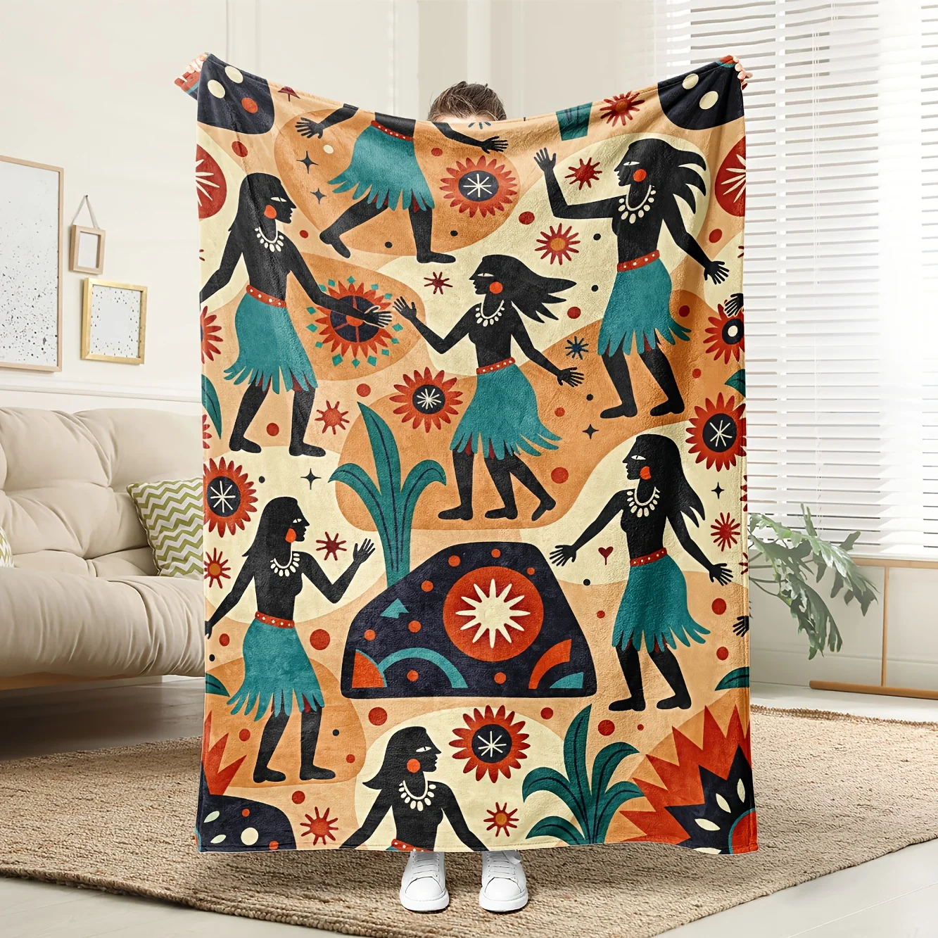 Aztec Tribal Blanket Soft Flannel Texture Vibrant Color Design All Season Throw for Living Room Bedroom Decor